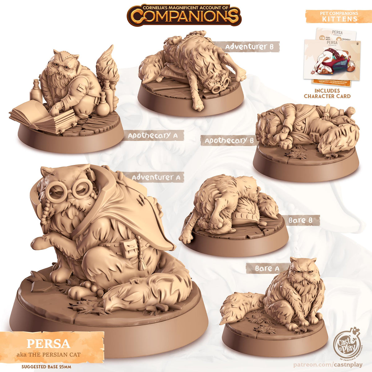 Persian Cat Animal Companion Miniature - resin tabletop miniature front view