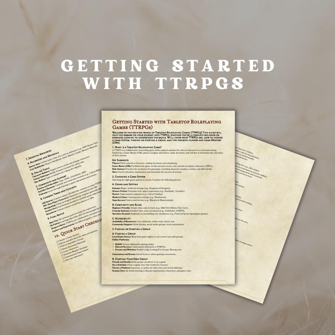Getting Started With TTRPGs Guide - digital download preview