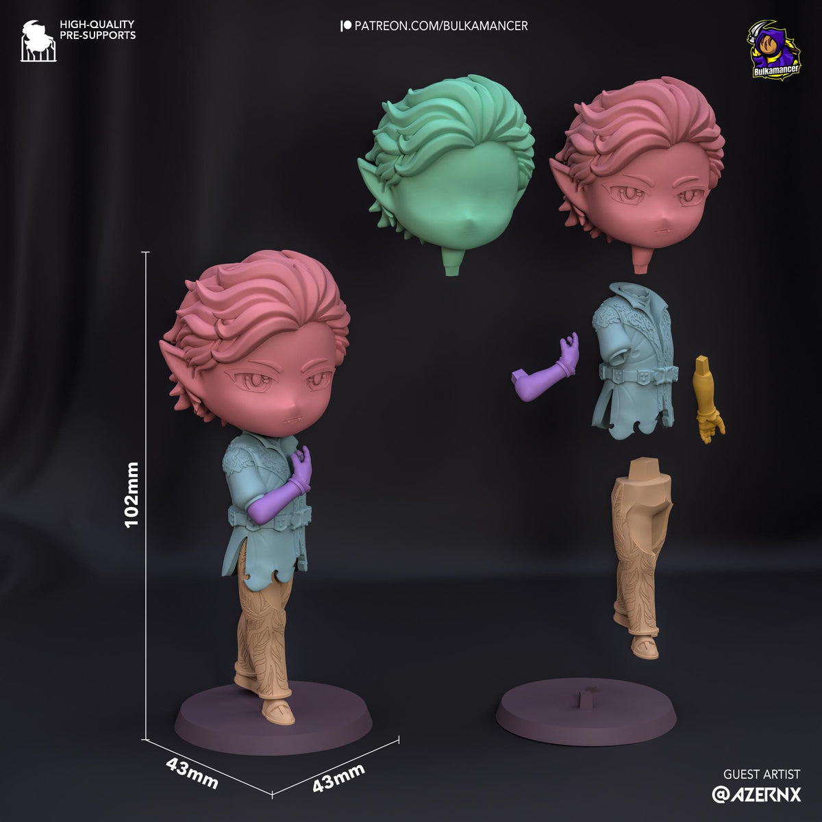 Astarion Chibi Figure - Baldur's Gate 3 - paintable tabletop miniature product view