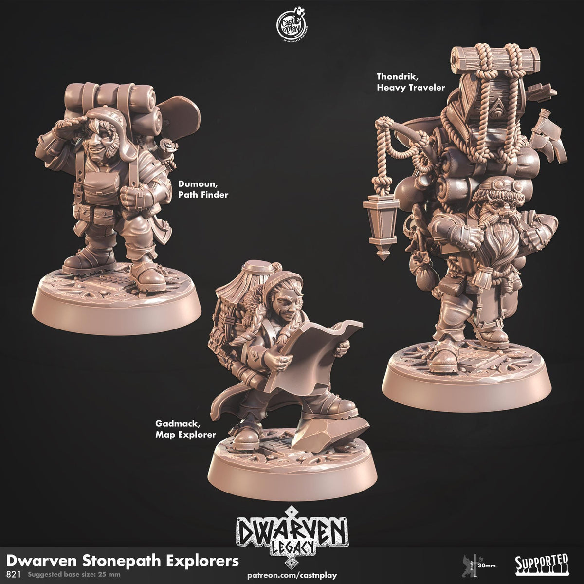 Dwarf Adventurer Miniature - resin tabletop miniature front view