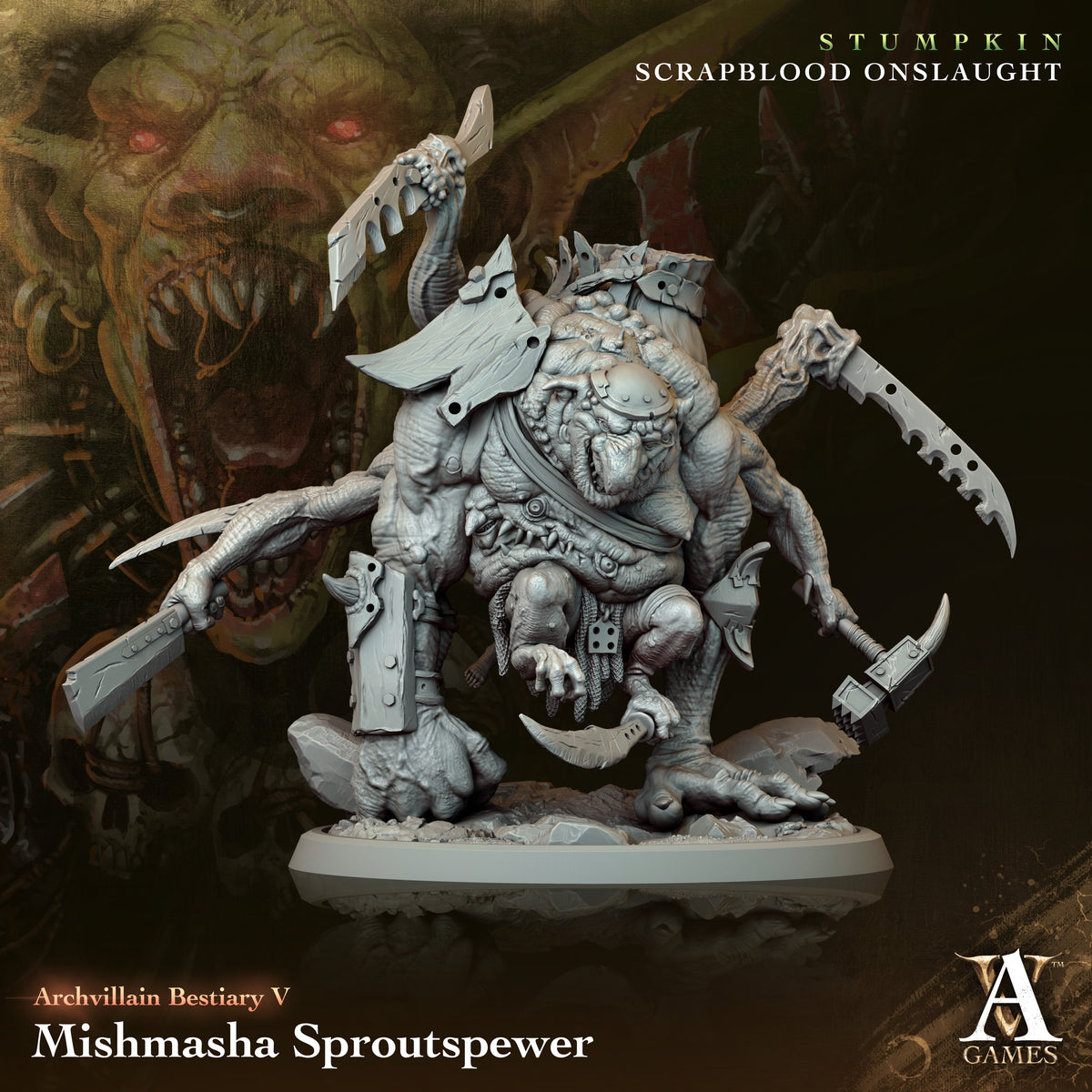 Mishmasha Sproutspewer Orc Miniatures - resin tabletop miniature front view