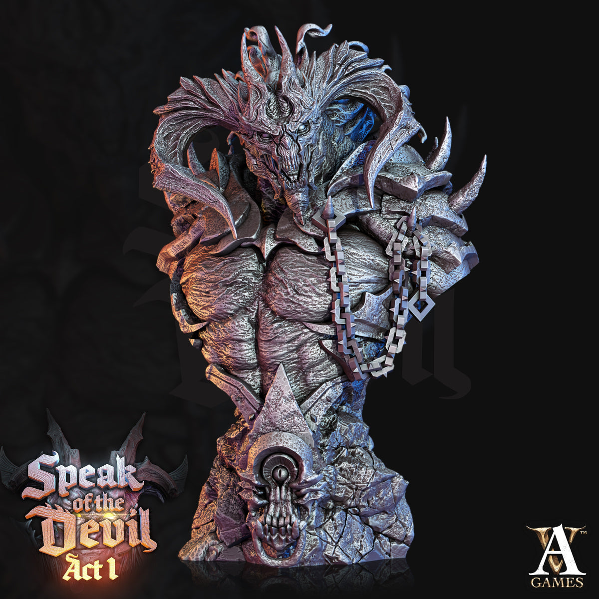 Azael Pit Lord Bust Fantasy Bust - resin tabletop miniature front view