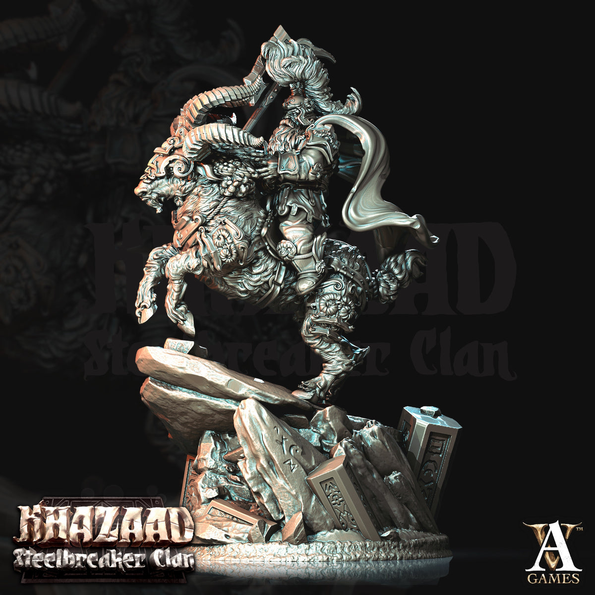 Steelbreaker Warriors Ram Riders Dwarf Miniatures - resin tabletop miniature front view