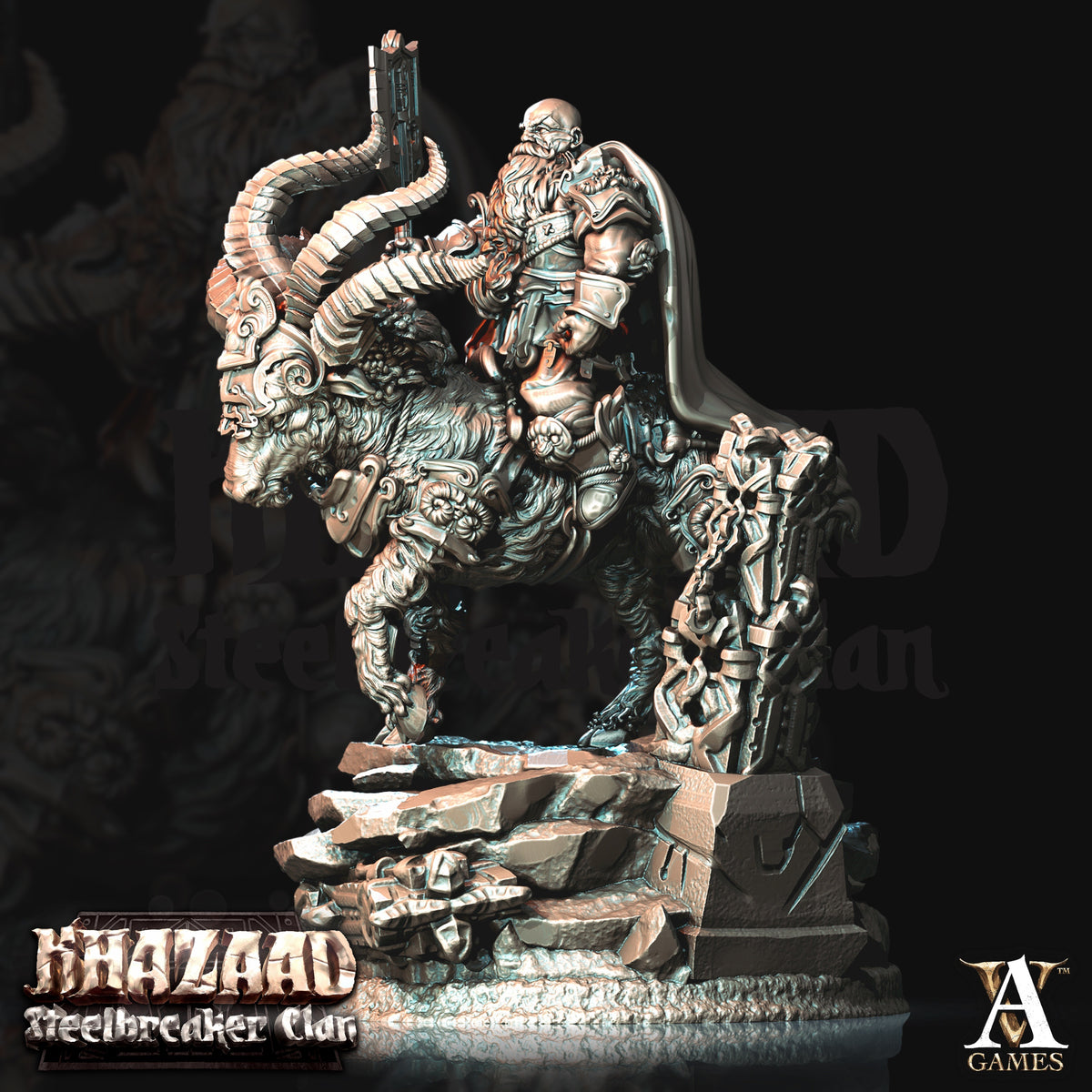 Steelbreaker Warriors Ram Riders Dwarf Miniatures - resin tabletop miniature alternate angle