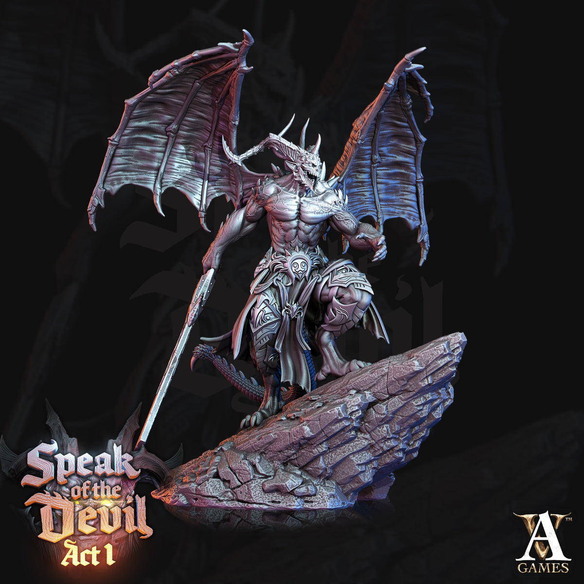 Horned Devil Fantasy Miniatures - 3D printed miniature detail view