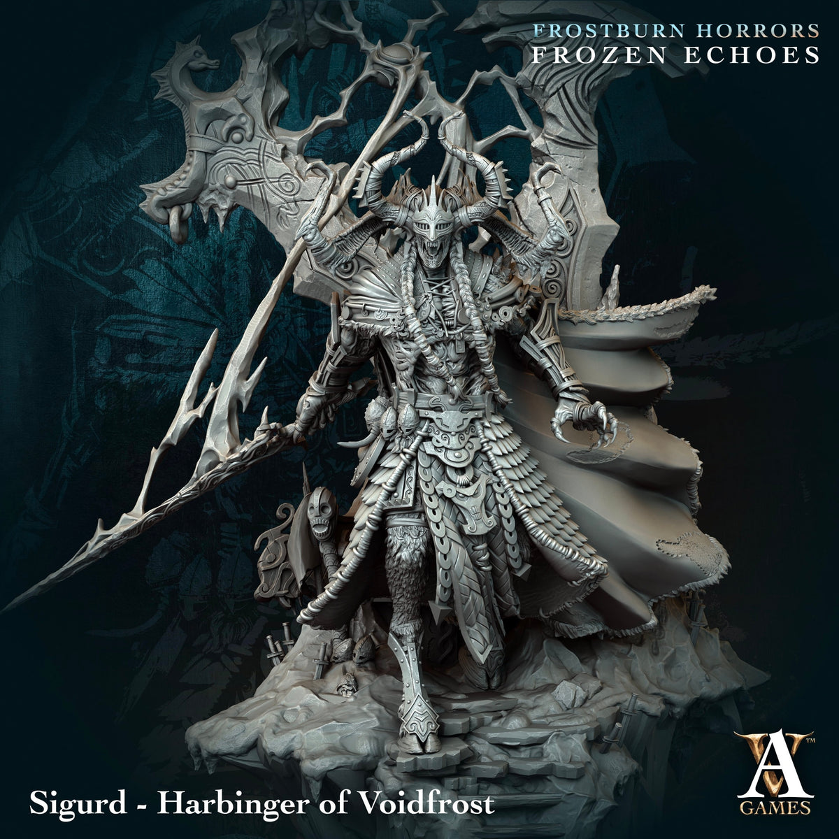 Sigurd Harbinger of Voidfrost Fantasy Miniatures - 3D printed miniature detail view