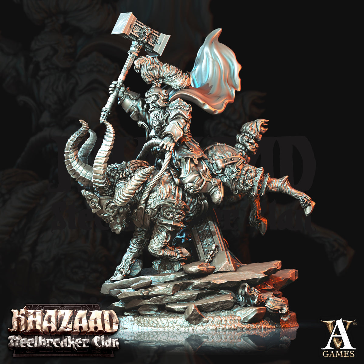 Steelbreaker Warriors Ram Riders Dwarf Miniatures - paintable tabletop miniature product view