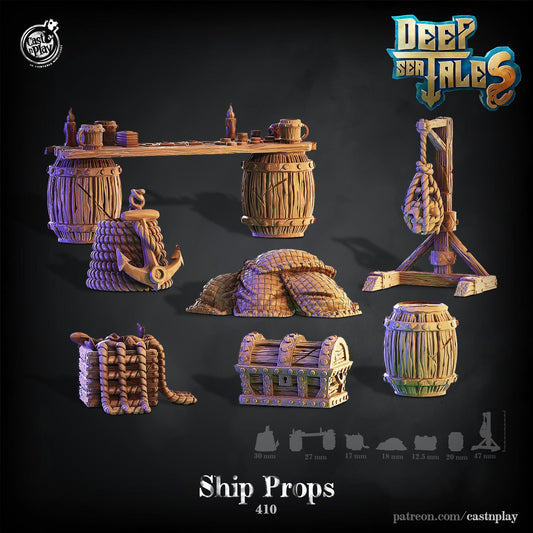 Deep Sea Tales Collection Ship Props Terrain Set - resin tabletop miniature front view