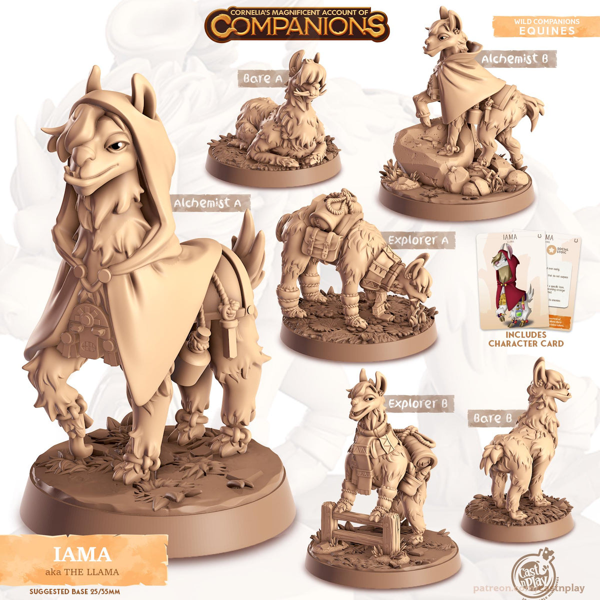 Llama Animal Companion Miniature - resin tabletop miniature front view