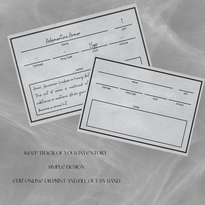 Fillable Item Cards - printable tabletop RPG resource preview
