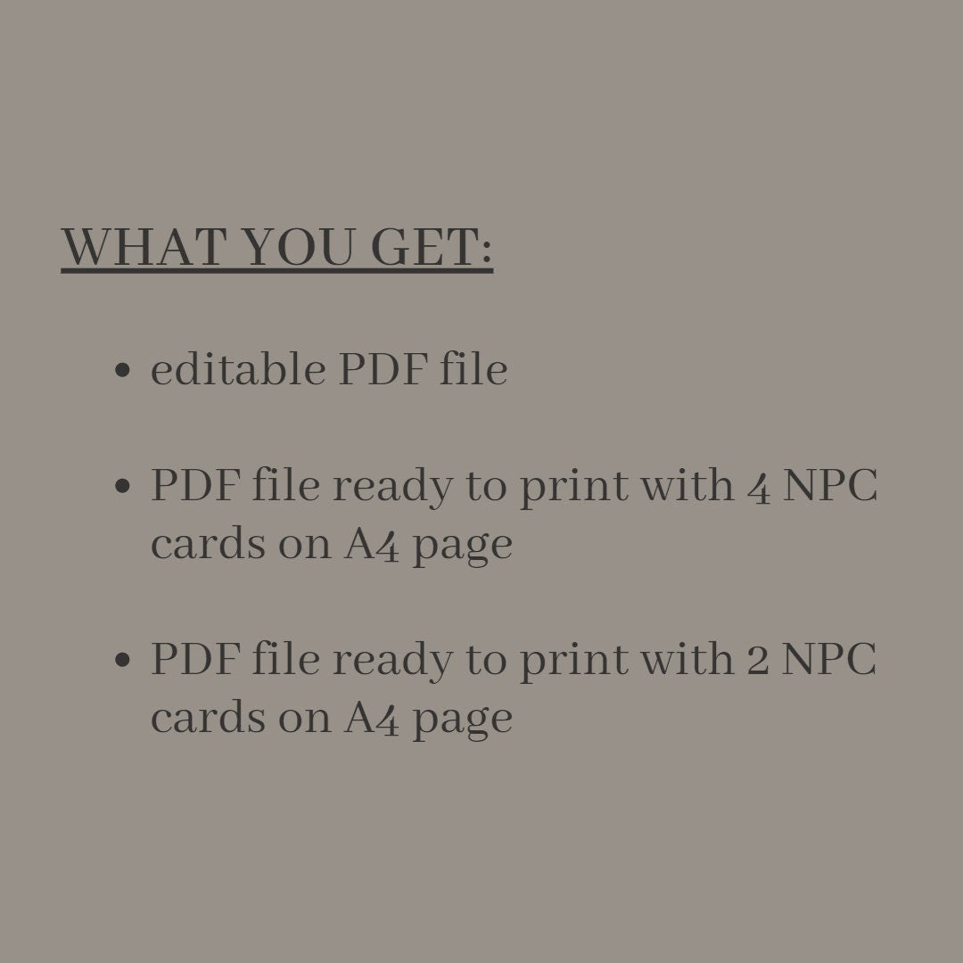 Fillable NPC Cards - printable tabletop RPG resource preview