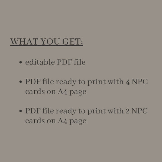 Fillable NPC Cards - printable tabletop RPG resource preview