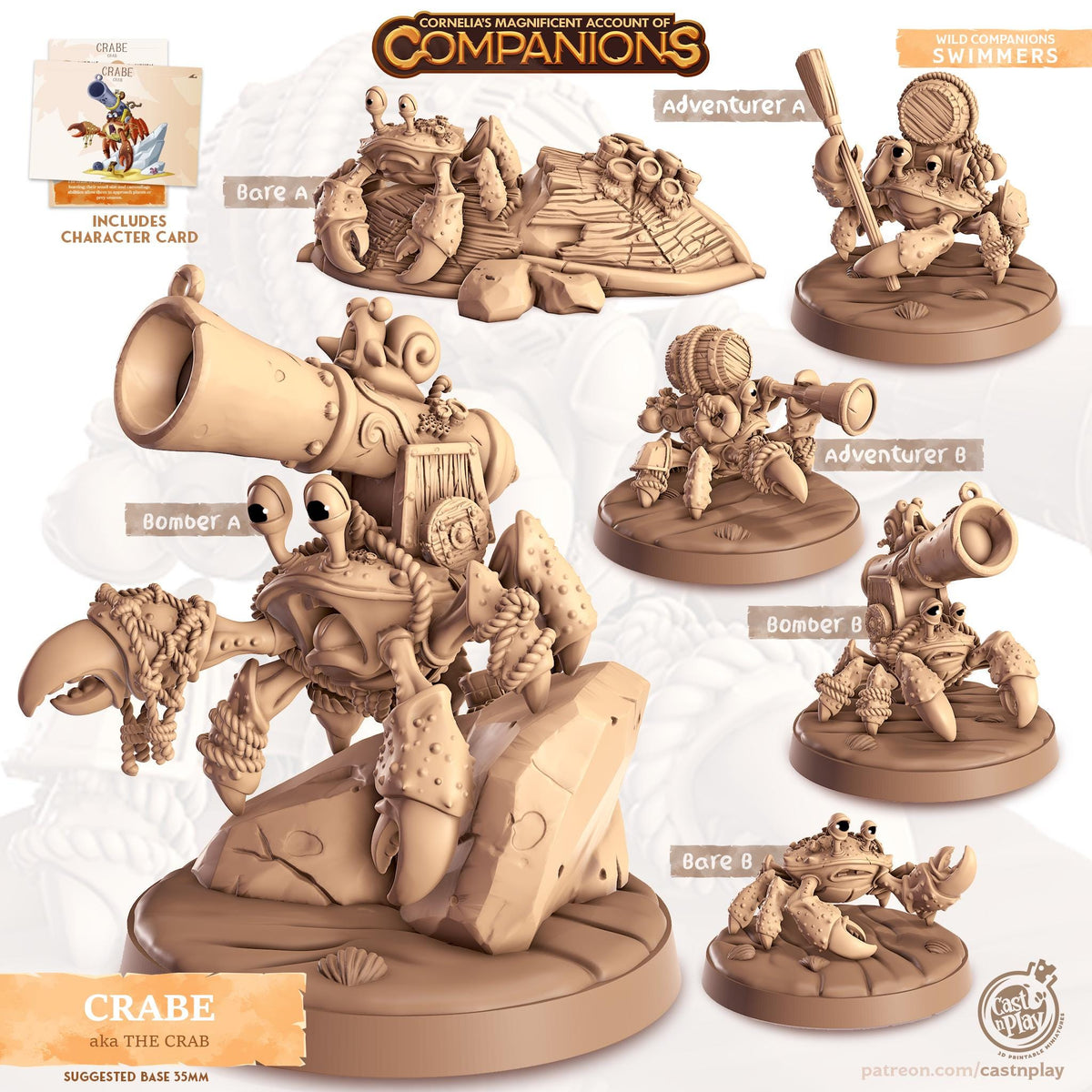 Crab Animal Companion Miniature - resin tabletop miniature front view