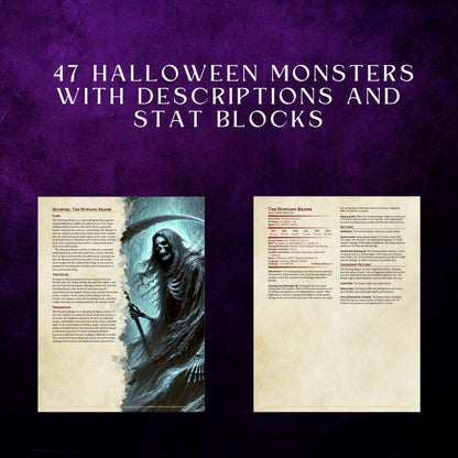 Halloween Monsters Stat Block Sheets - printable tabletop RPG resource preview
