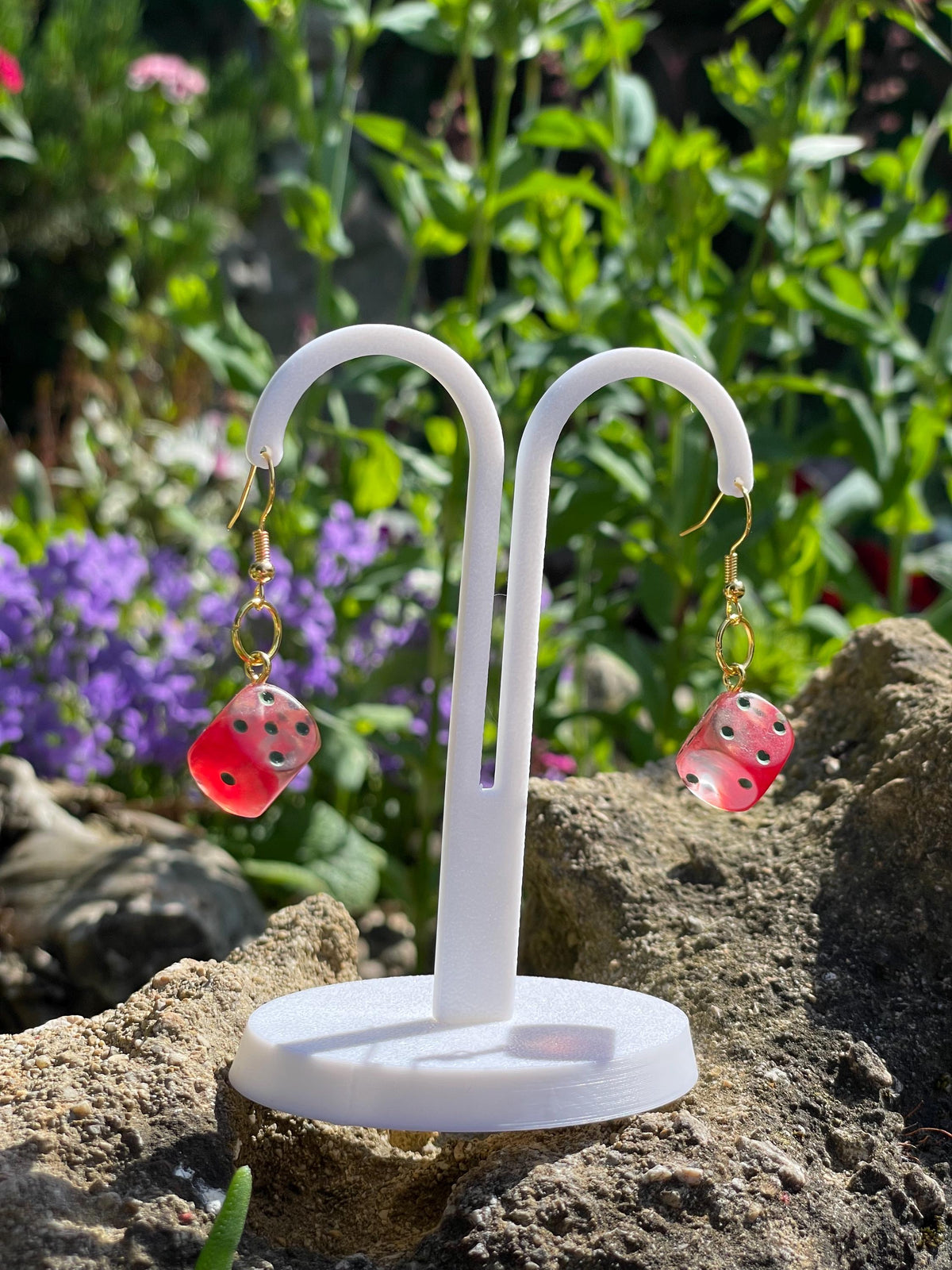 Red D6 Dice Earrings - resin miniature view 6