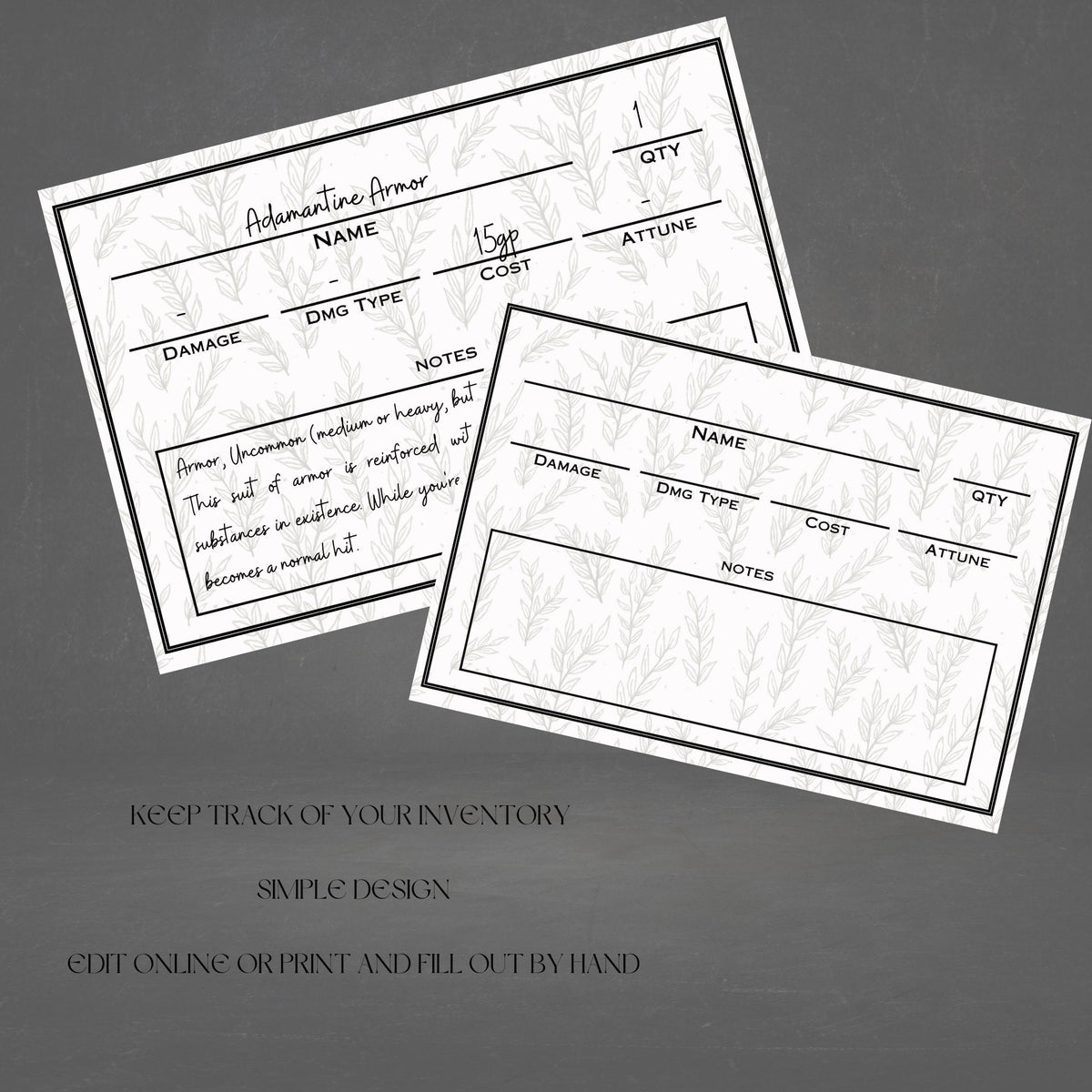 Fillable Item Cards - printable tabletop RPG resource preview
