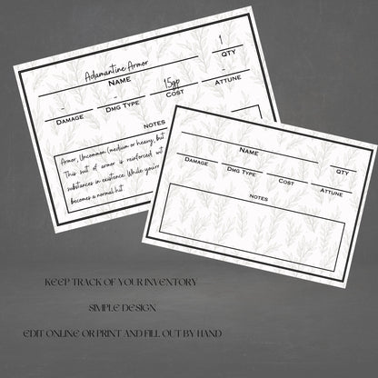 Fillable Item Cards - printable tabletop RPG resource preview