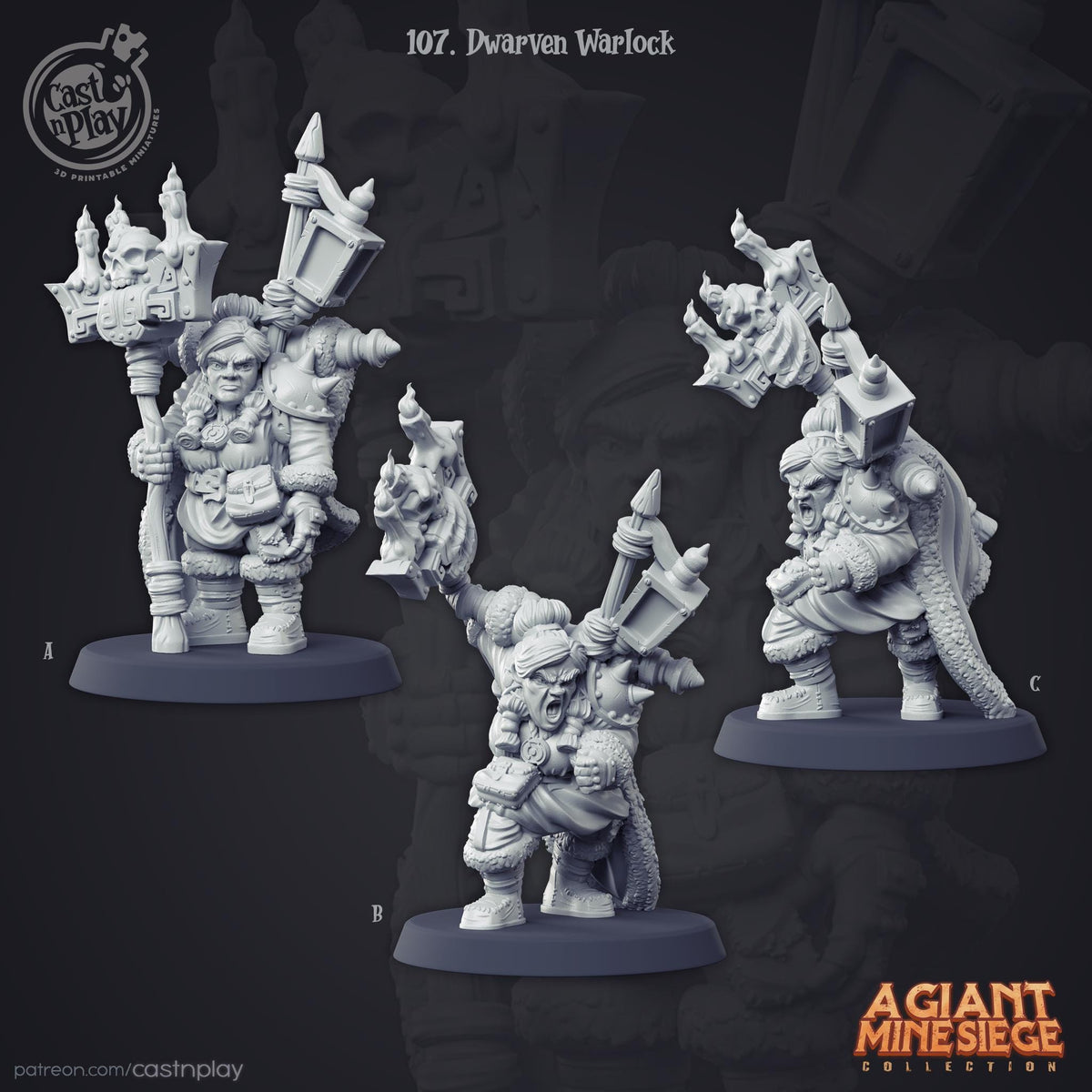 Dwarf Warlock Miniature - resin tabletop miniature front view