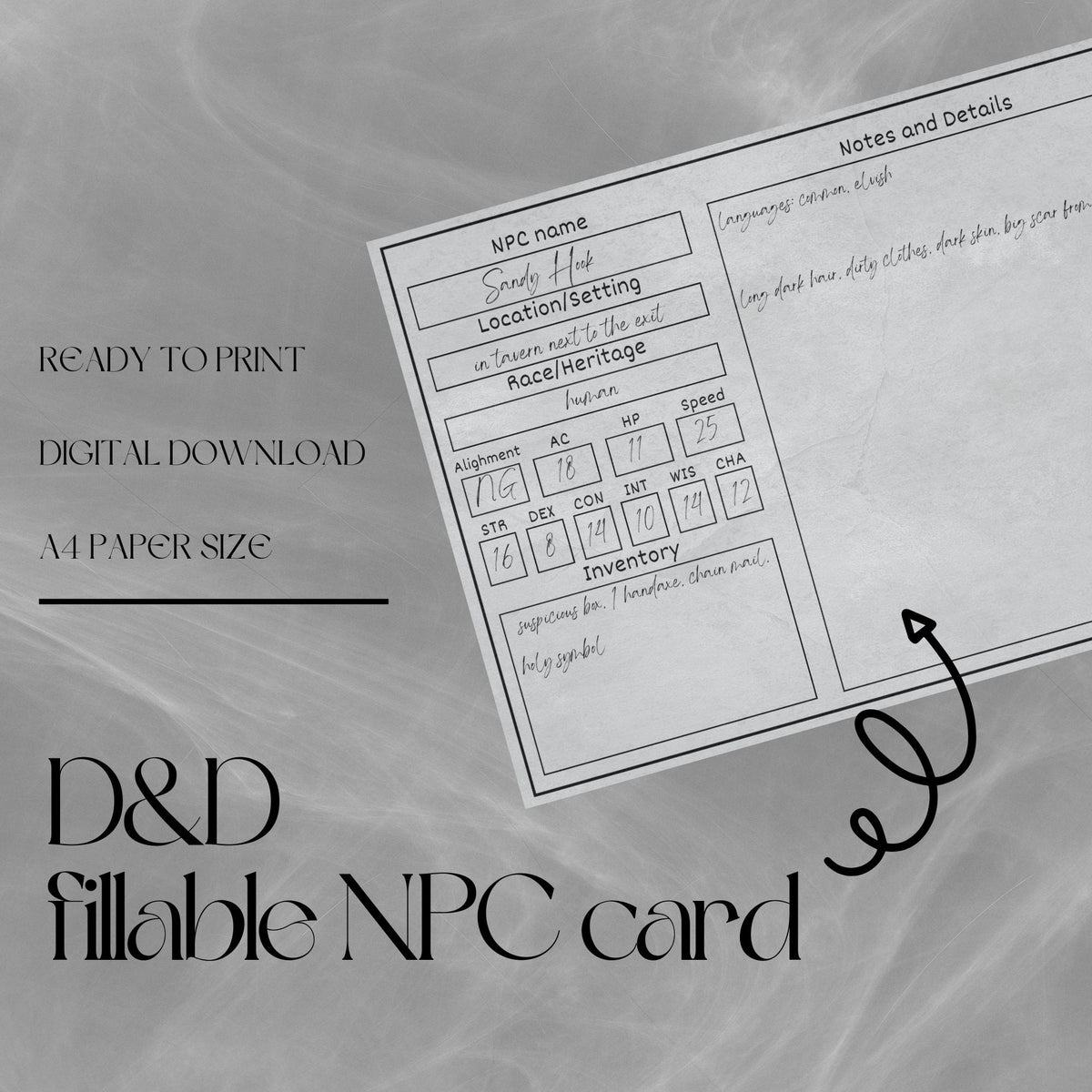 Fillable NPC Cards - digital download preview