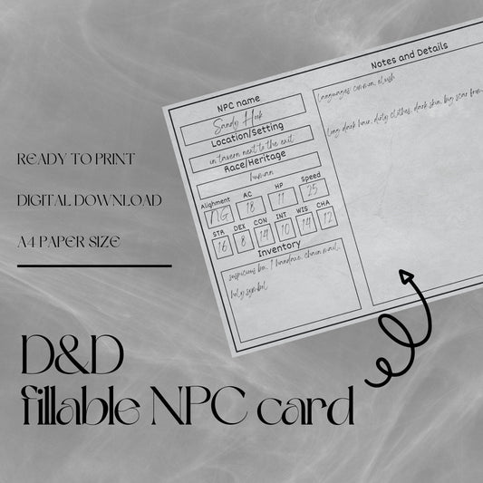 Fillable NPC Cards - digital download preview