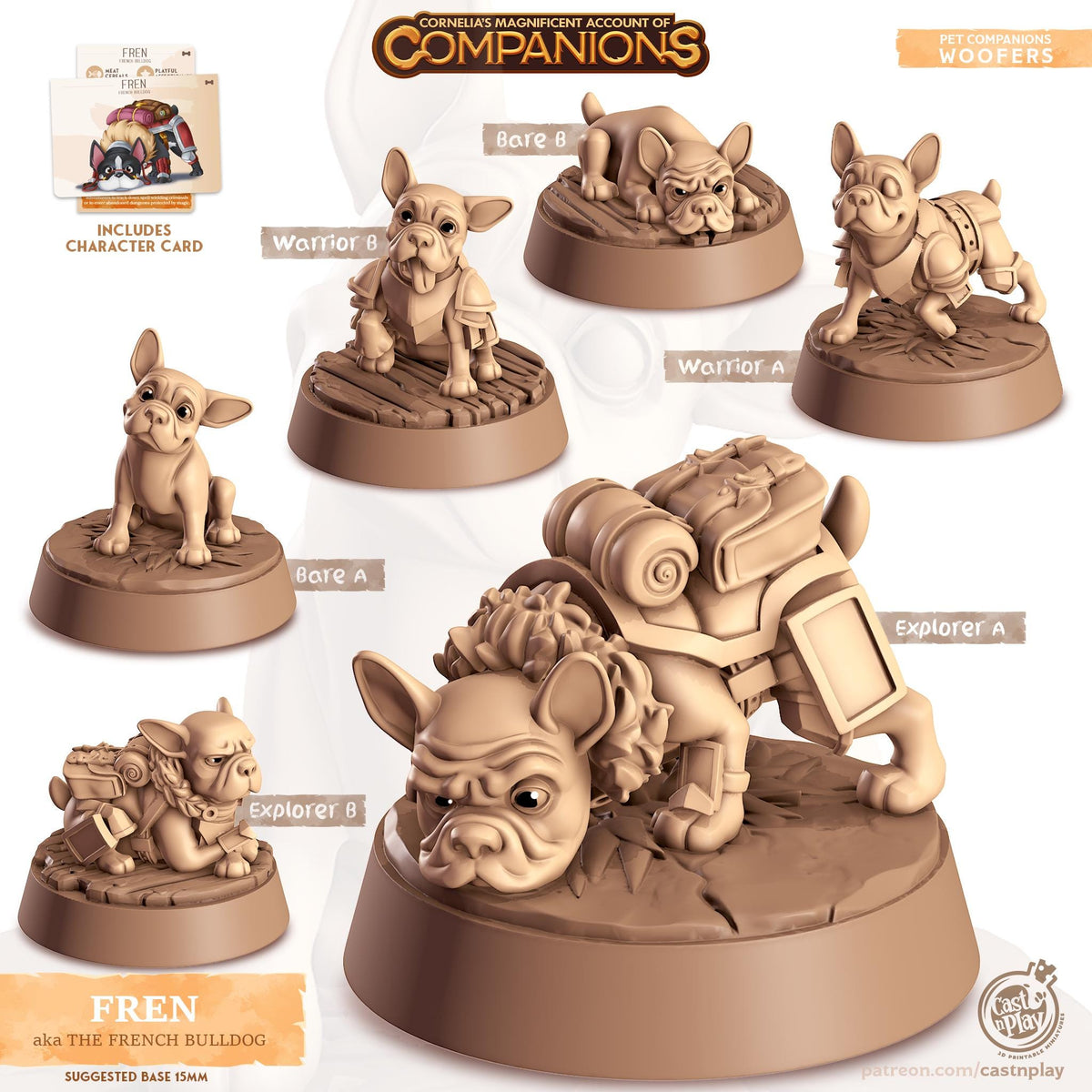 French Bulldog Dog Animal Companion Miniature - resin tabletop miniature front view