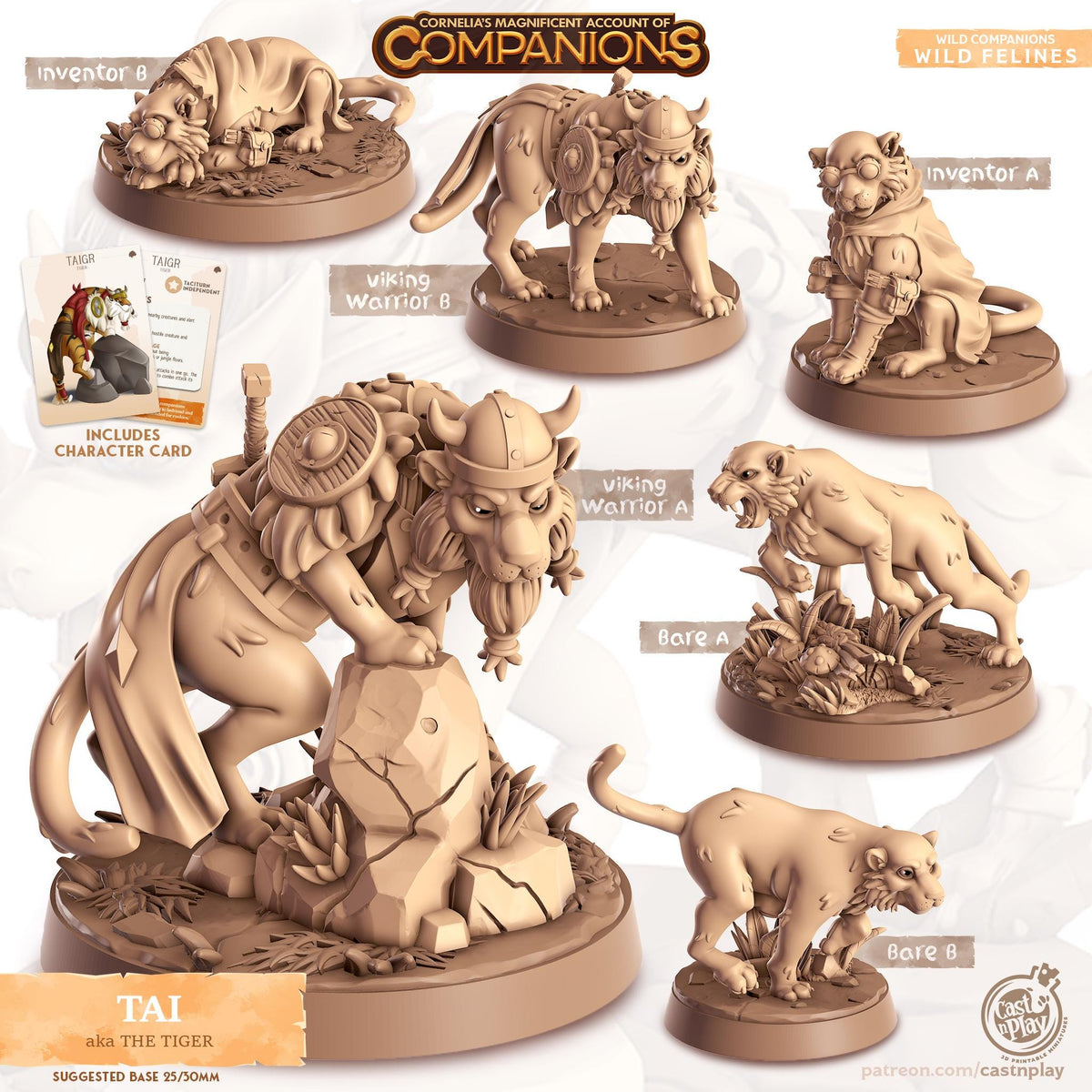 Tiger Animal Companion Miniature - resin tabletop miniature front view
