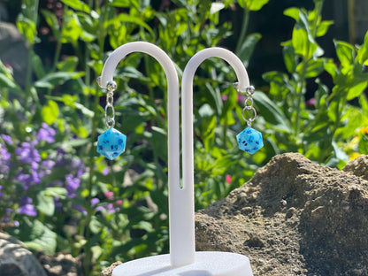 Blue D20 Dice Earrings - resin miniature view 5