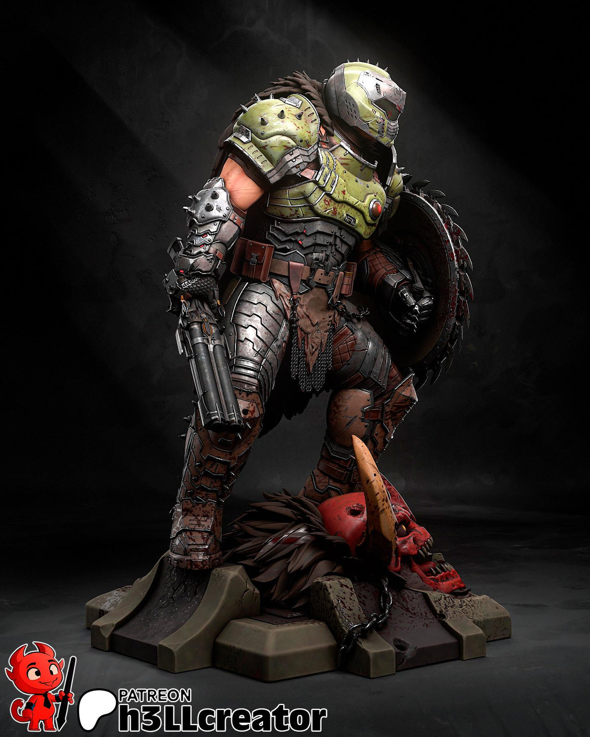 Doomguy Figure - 3D printed miniature detail view