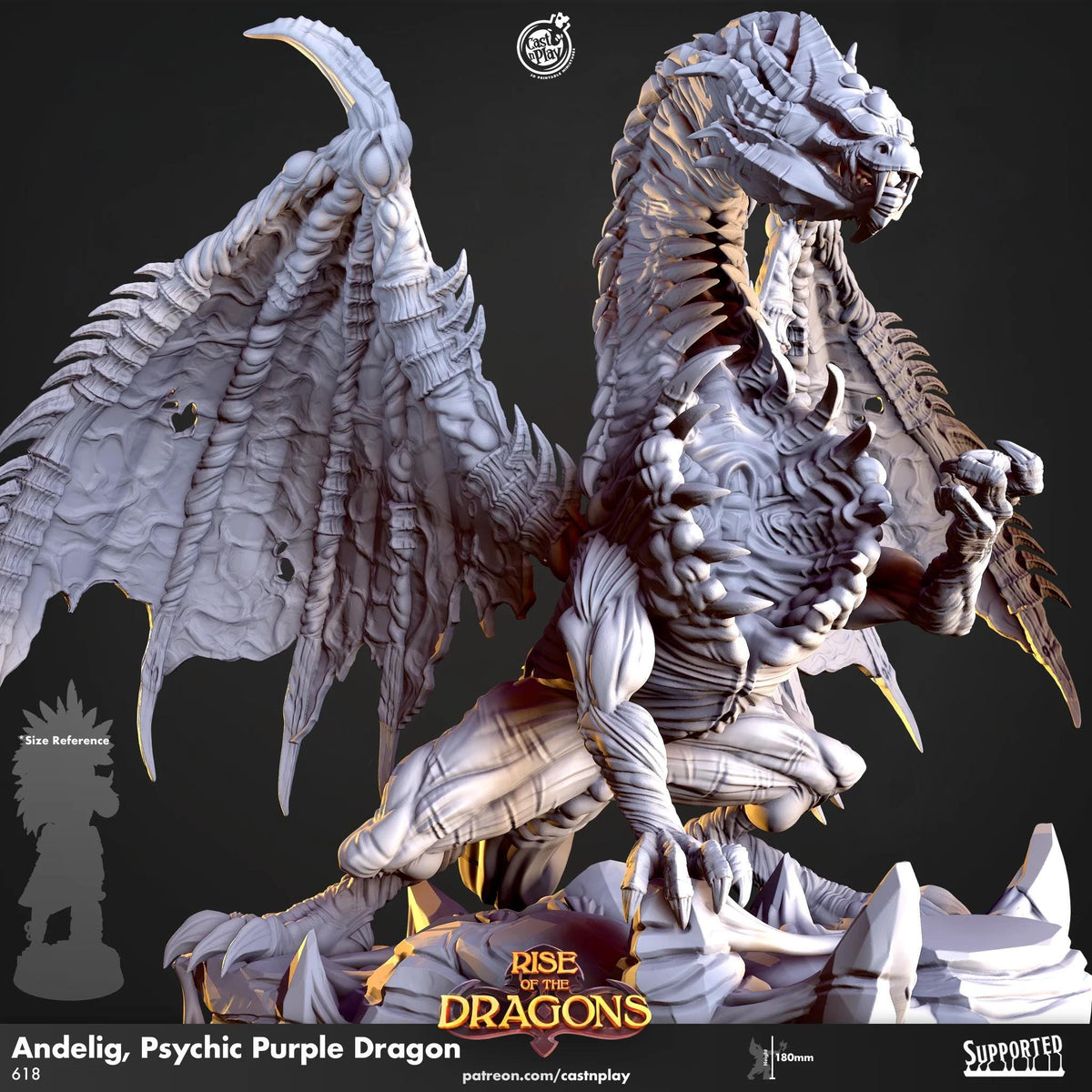 Purple Psychic Dragon Large Miniature - resin tabletop miniature front view