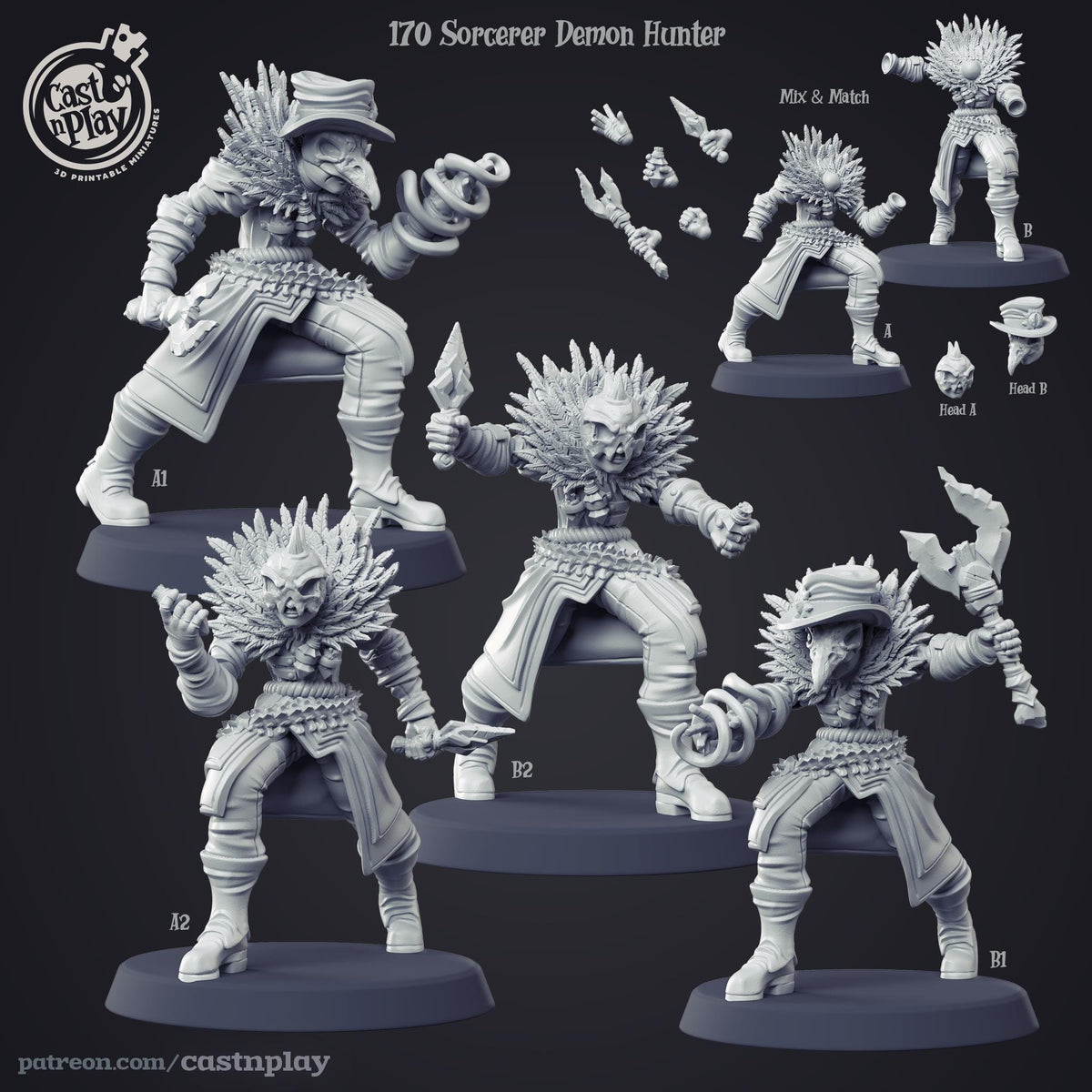 Demon Hunter Sorcerer Miniature - resin tabletop miniature front view