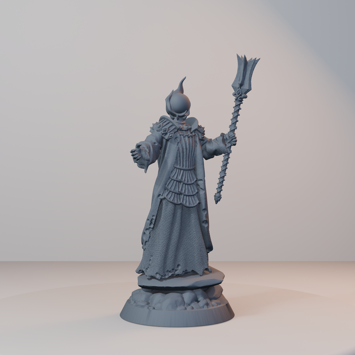 Baron's Soldiers Fantasy Miniatures - Wraith_Wizard_Posed_v3 (repaired) - front right three-quarter view