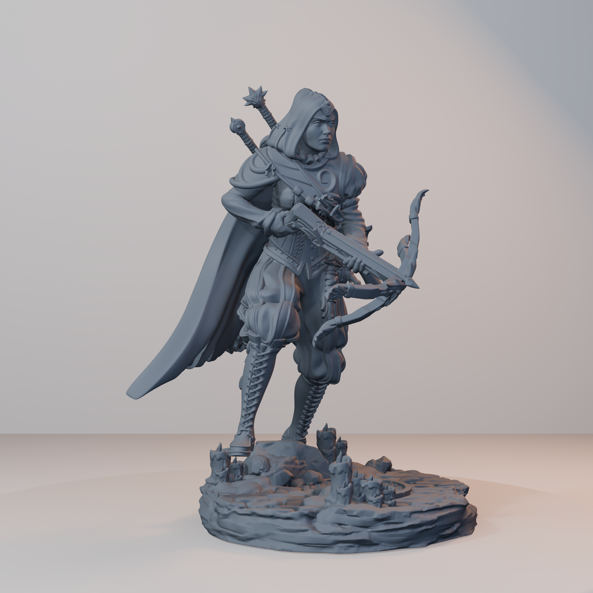 Archvillain Heroes Fantasy Miniatures - Isabetta of the Dawn (crossbow,hood) - front right three-quarter view