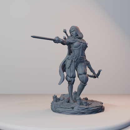 Archvillain Heroes Fantasy Miniatures - Isabetta of the Dawn (rapier,crossbow,hood) - front right three-quarter view