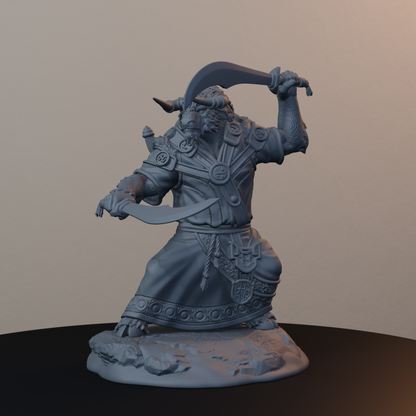 Yak Folk Fantasy Miniatures - Yak Folk Pose 03 - front right three-quarter view