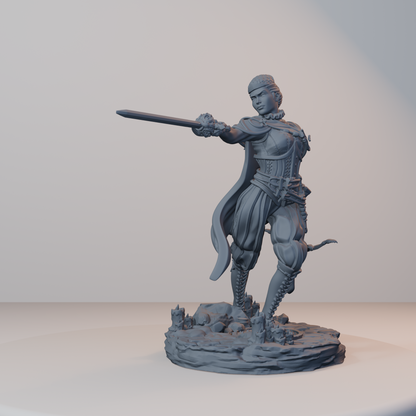 Archvillain Heroes Fantasy Miniatures - Isabetta of the Dawn (rapier,cross) - front right three-quarter view