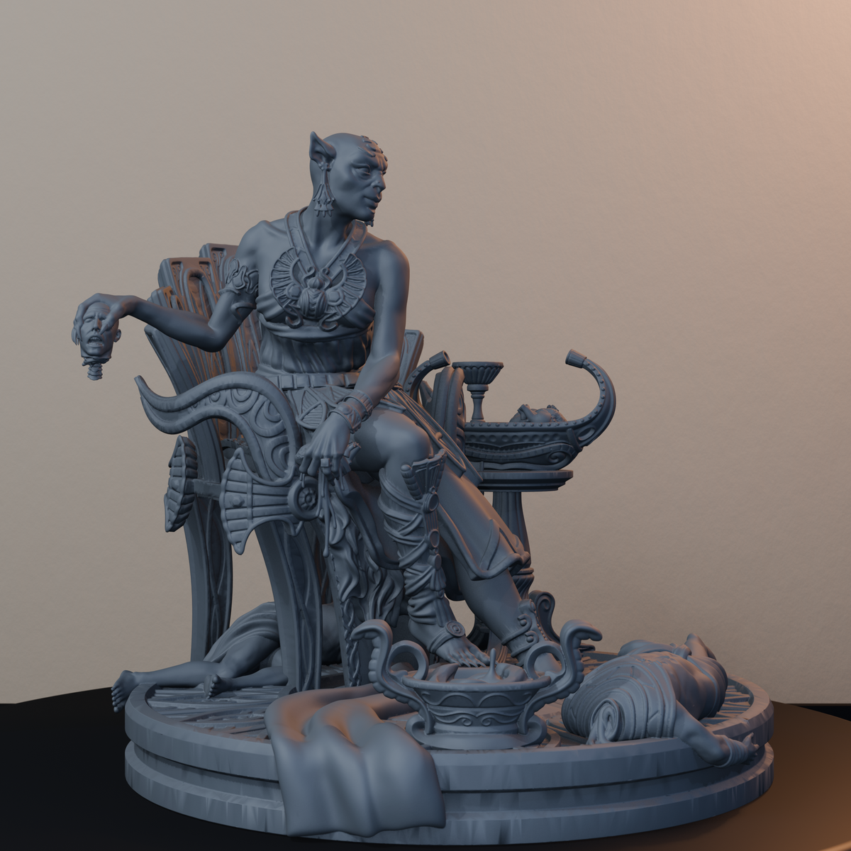 Daughters Of Sekhmet Egyptian Fantasy Miniatures - Daughters of Sekhmet Decap Pose 01 - front right three-quarter view