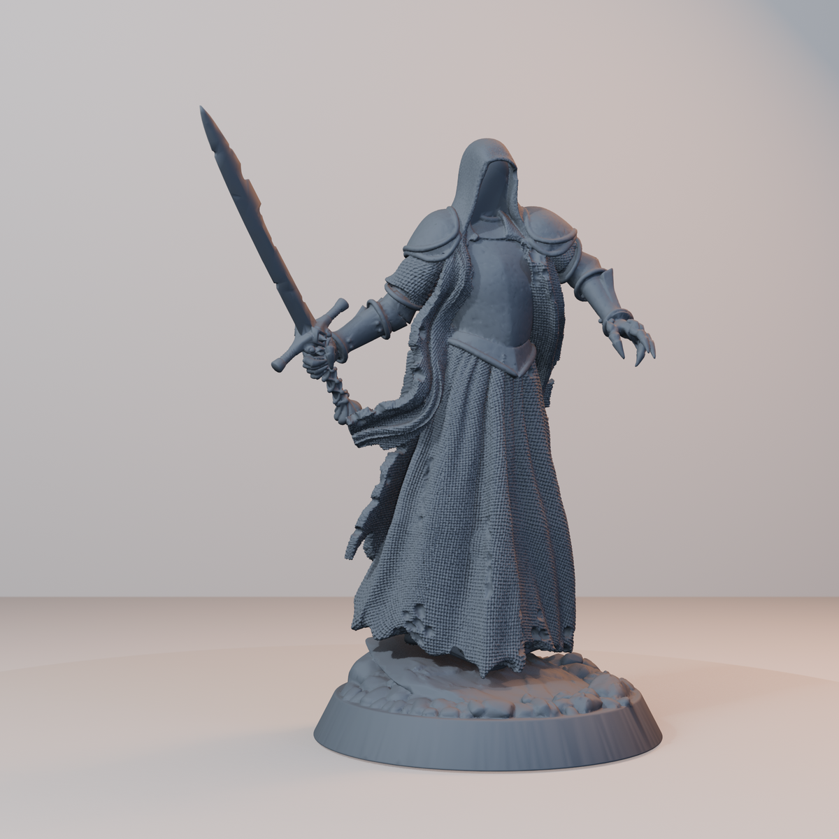 Baron's Soldiers Fantasy Miniatures - Wraith_Swordsman_Pose_1_v2 (repaired) - front right three-quarter view