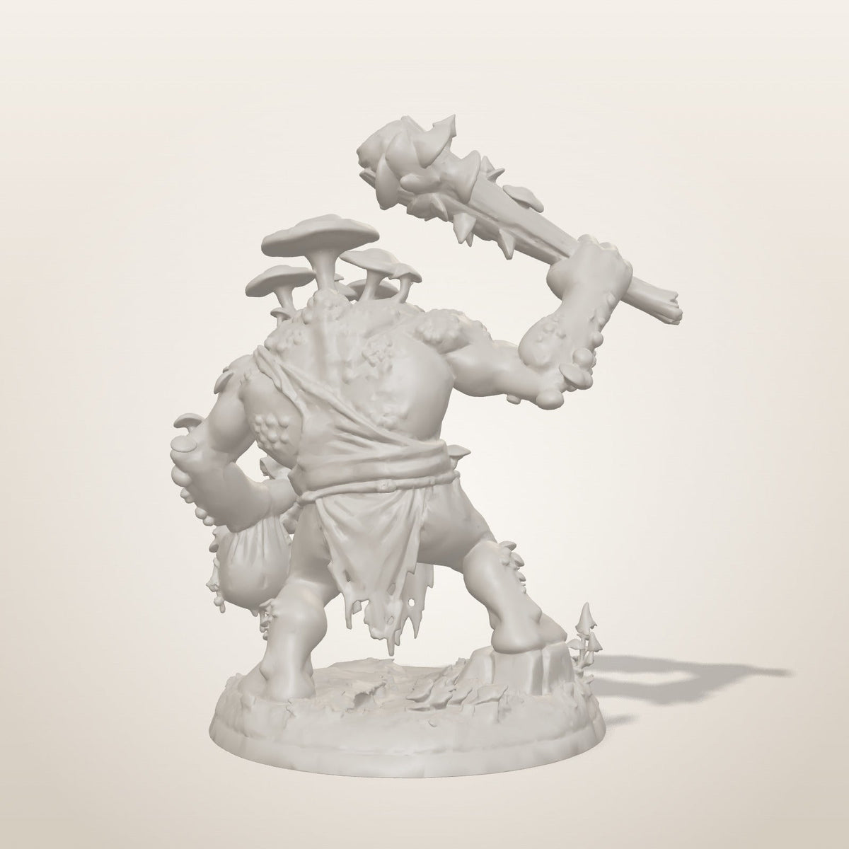 Fungal Troll miniature — rear studio render of the unpainted sculpt, Late Night Miniatures