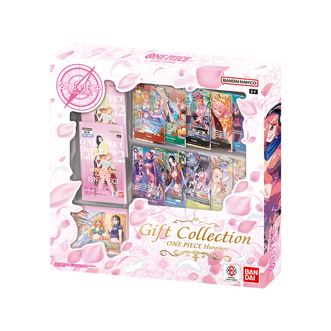 Official English One Piece Heroines Gift Collection GC-2026 retail package with booster packs, promo cards and sleeves