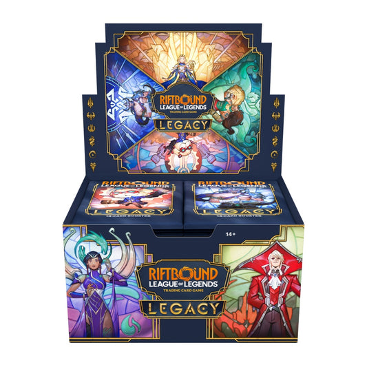 Official Riftbound Legacy English booster display box with 24 booster packs