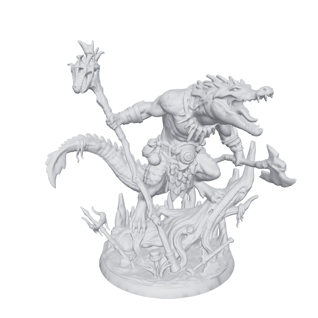 Croc Shaman miniature by Late Night Miniatures - interactive 3D model