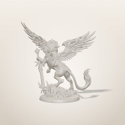Sphinx miniature — rear studio render of the unpainted sculpt, Late Night Miniatures
