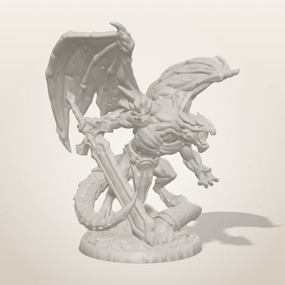 Stone Dragon miniature — front studio render of the unpainted sculpt, Late Night Miniatures