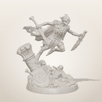 Undead Assassin miniature — three-quarter studio render of the unpainted sculpt, Late Night Miniatures