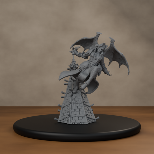 Lady Letha - Devilette - digital render of unpainted gray resin miniature - hero view