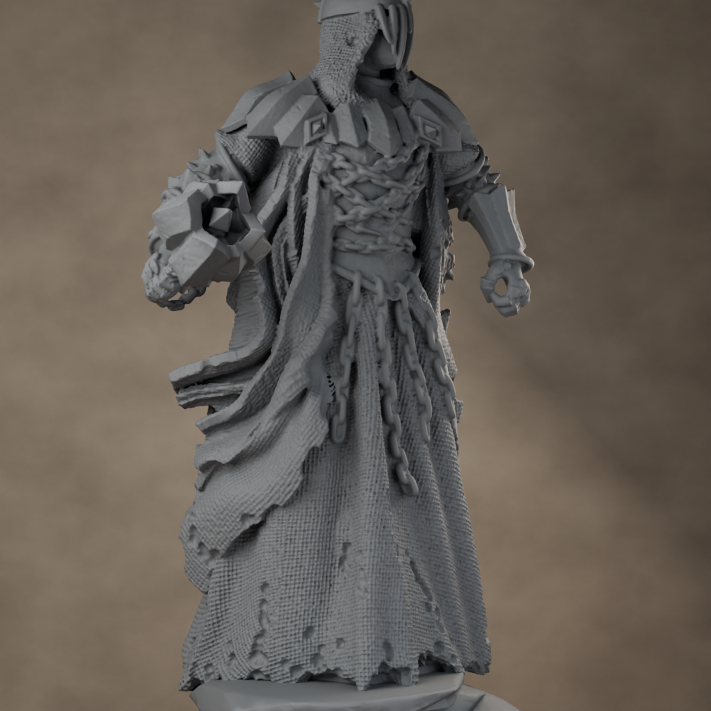Giant Mace Wraith - unpainted resin miniature digital render - detail weapon