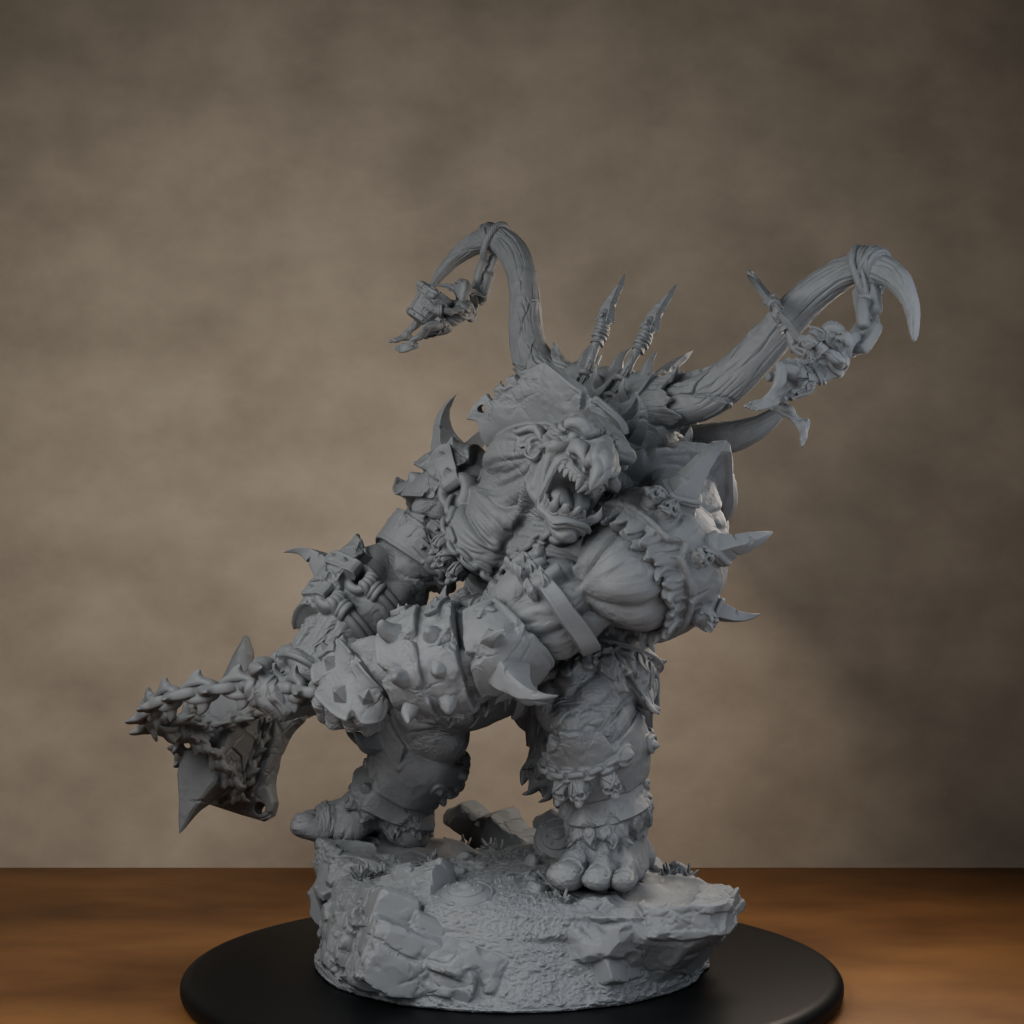 Ard One Stompa Pose 01 Gore - unpainted resin miniature digital render - low angle