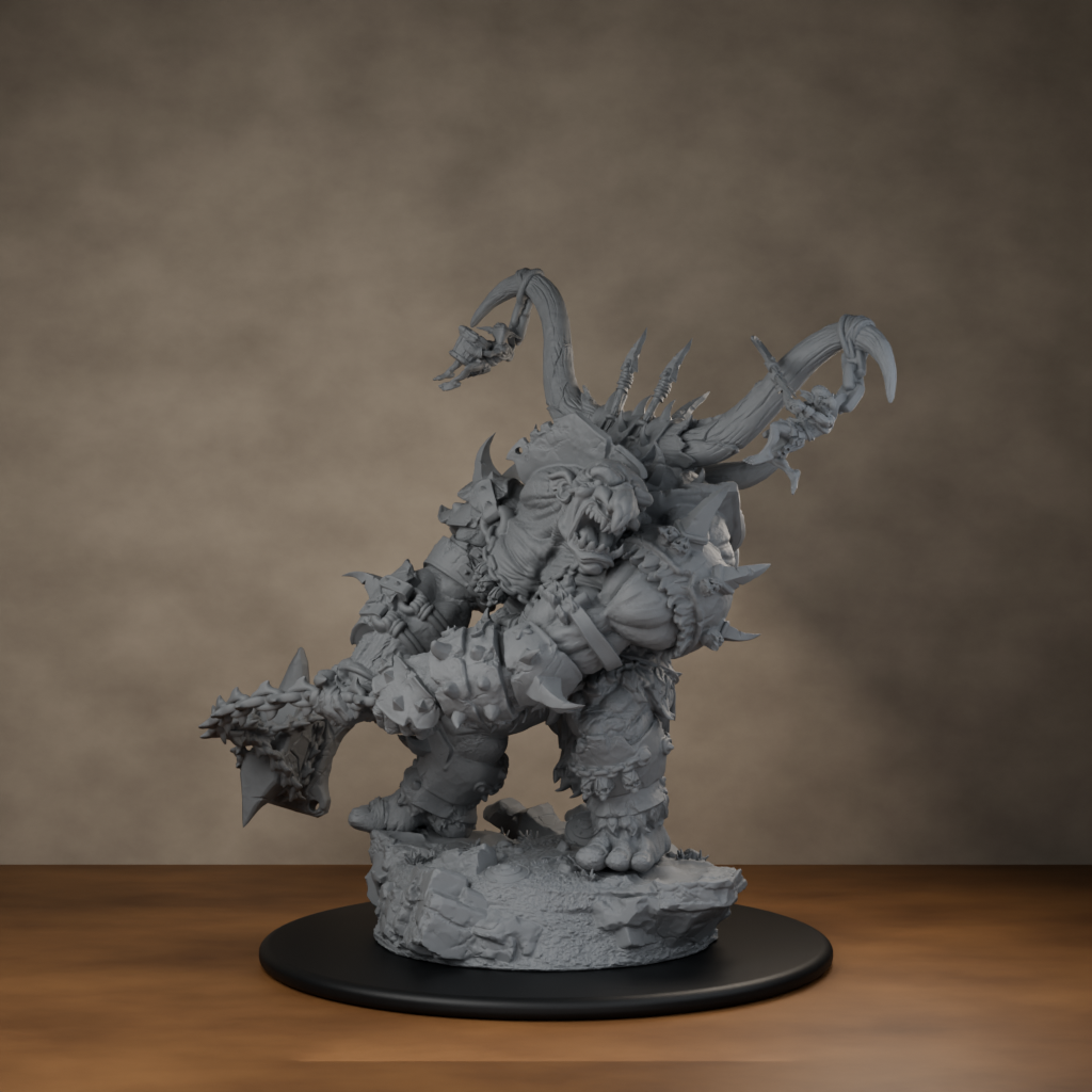 Ard One Stompa Pose 01 Gore - unpainted resin miniature digital render - scale on wheel