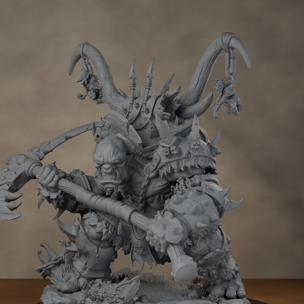 Ard One Stompa Pose 02 Gore - unpainted resin miniature digital render - detail base