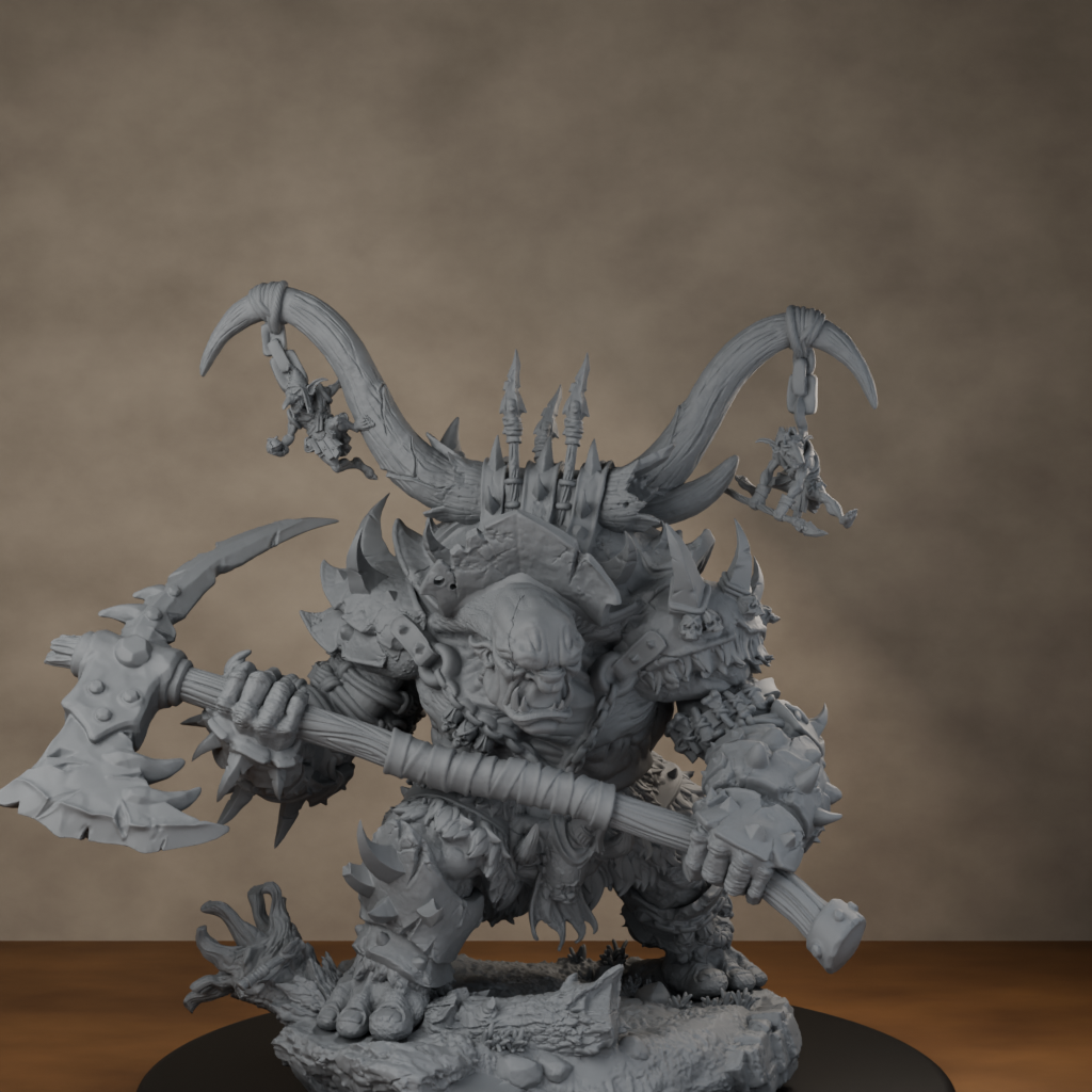 Ard One Stompa Pose 02 Gore - unpainted resin miniature digital render - high angle